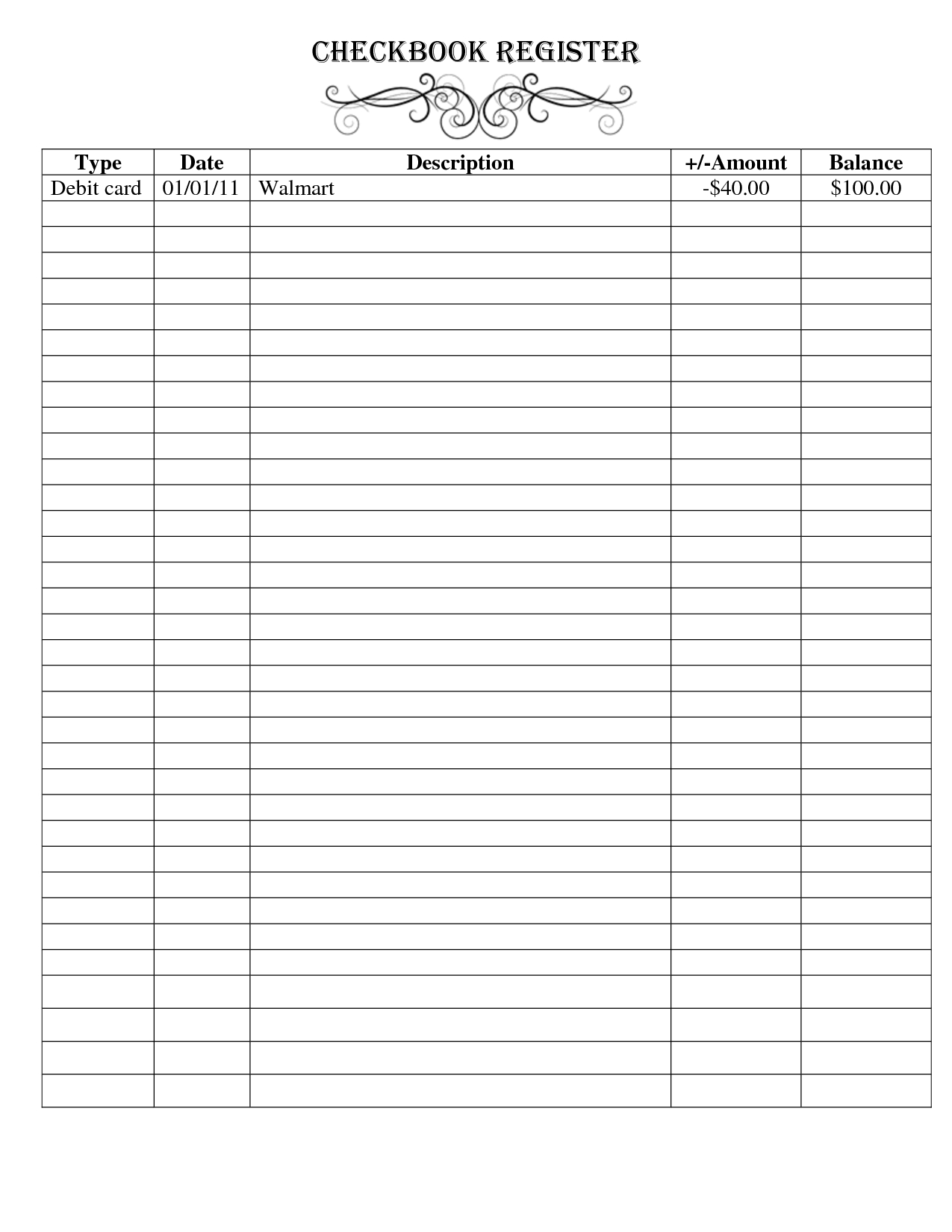 Free Printable Checkbook Register Templates Business Check 