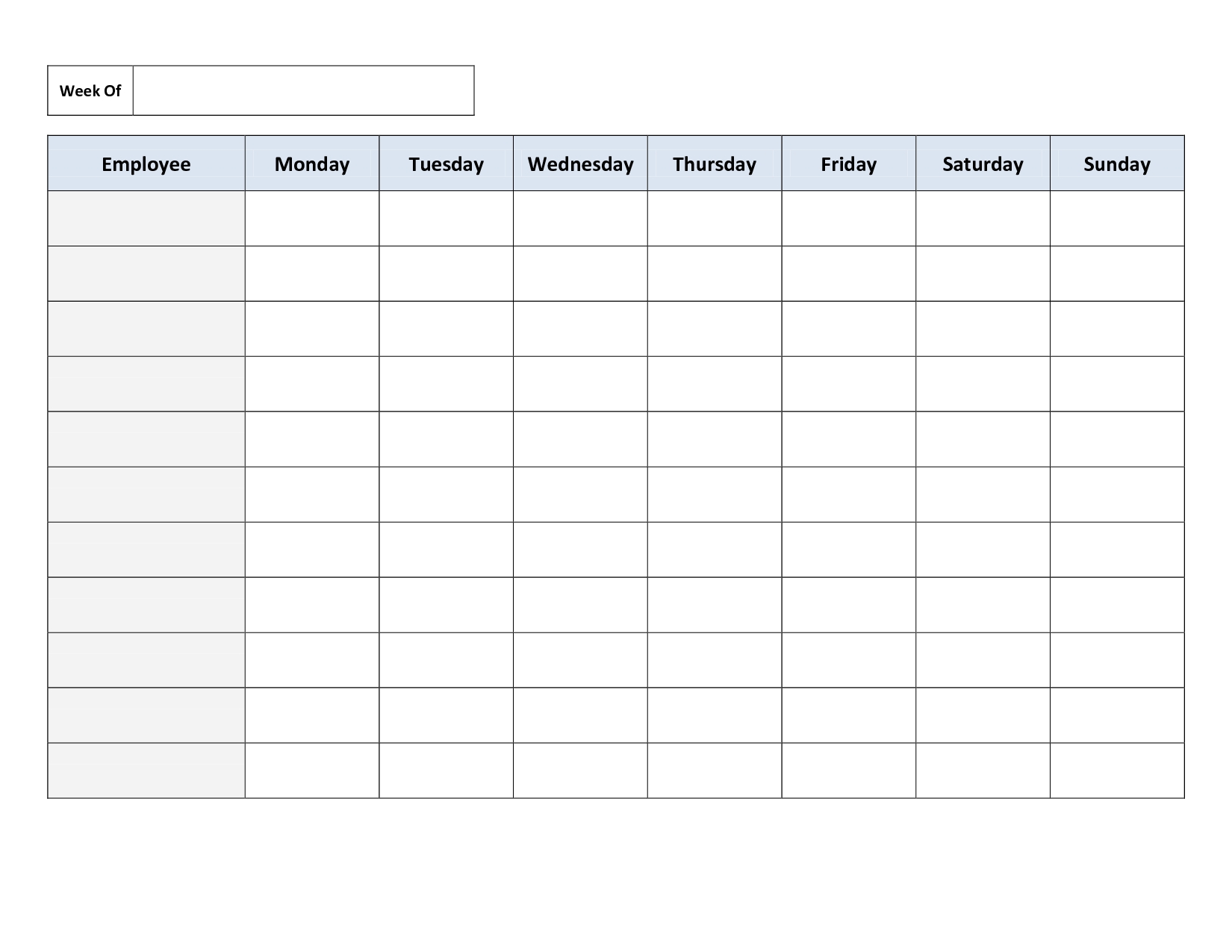 Free Printable Work Schedules Weekly Employee Work Schedule 