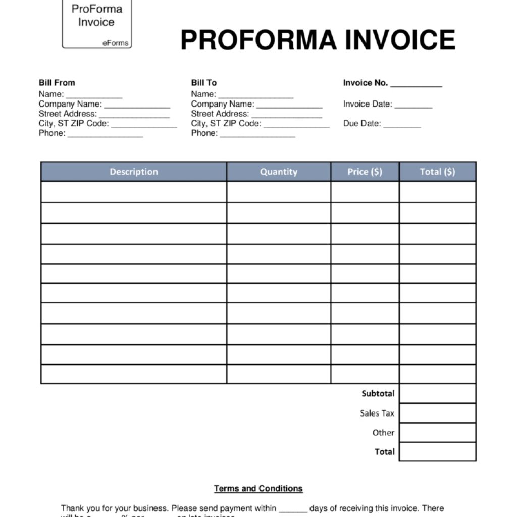 Free Proforma Invoice Template Word Pdf Eforms Free Fillable