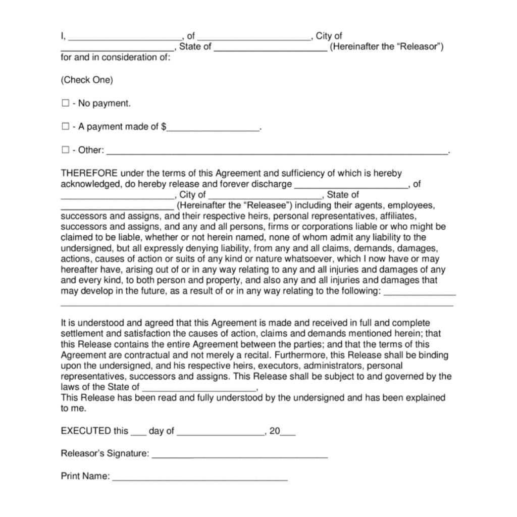 Free Release Of Liability Hold Harmless Agreement Template Word