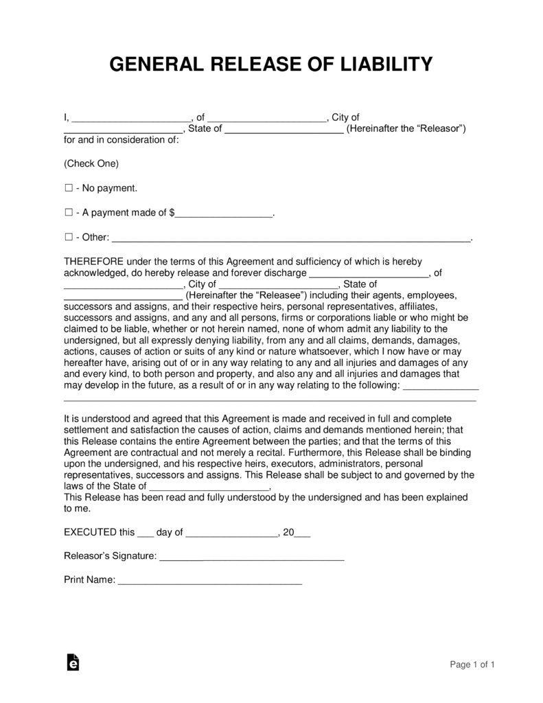 Free Release Of Liability Hold Harmless Agreement Template Word