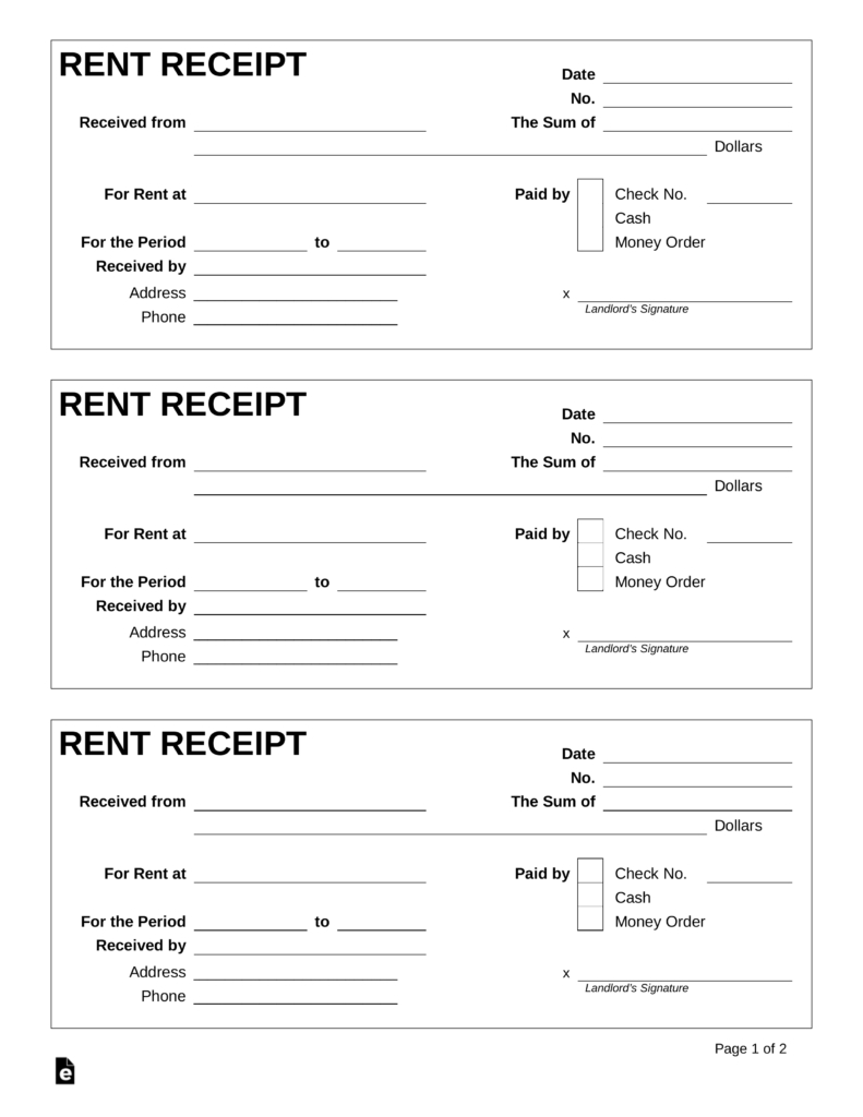 Free Rent Receipt Template Pdf Word Eforms Free Fillable Forms 