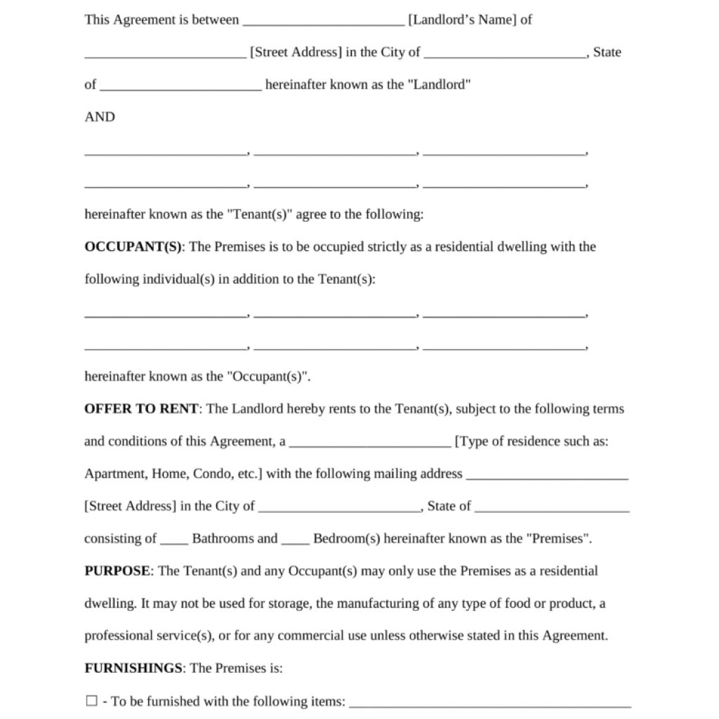 Free Rental Lease Agreement Templates Residential Commercial