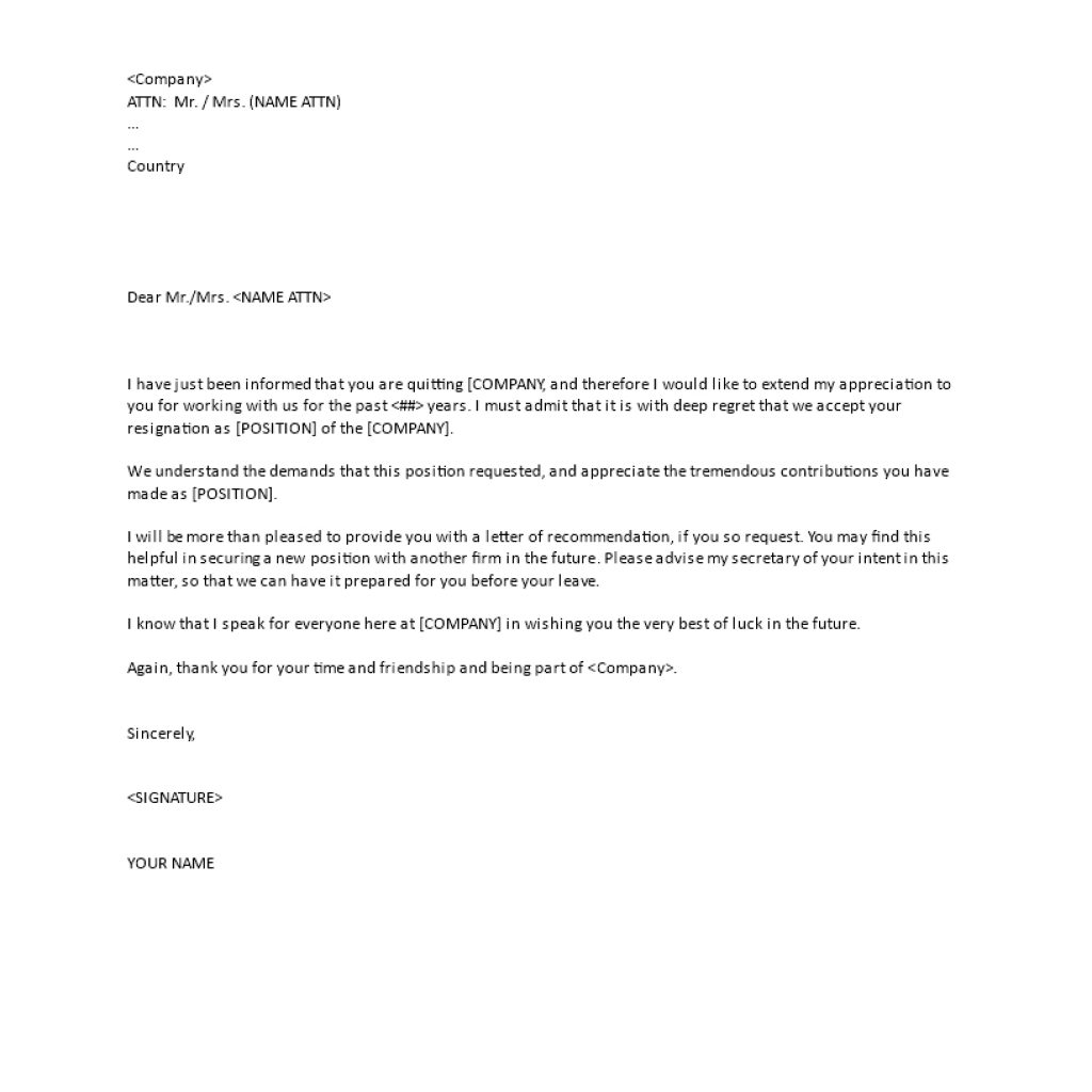 Free Resignation Acceptance Letter Template Templates At