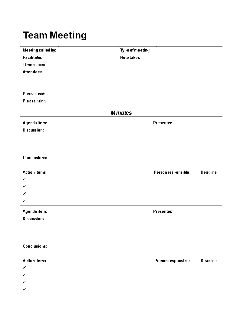 Free Team Meeting Minutes Template Templates At 