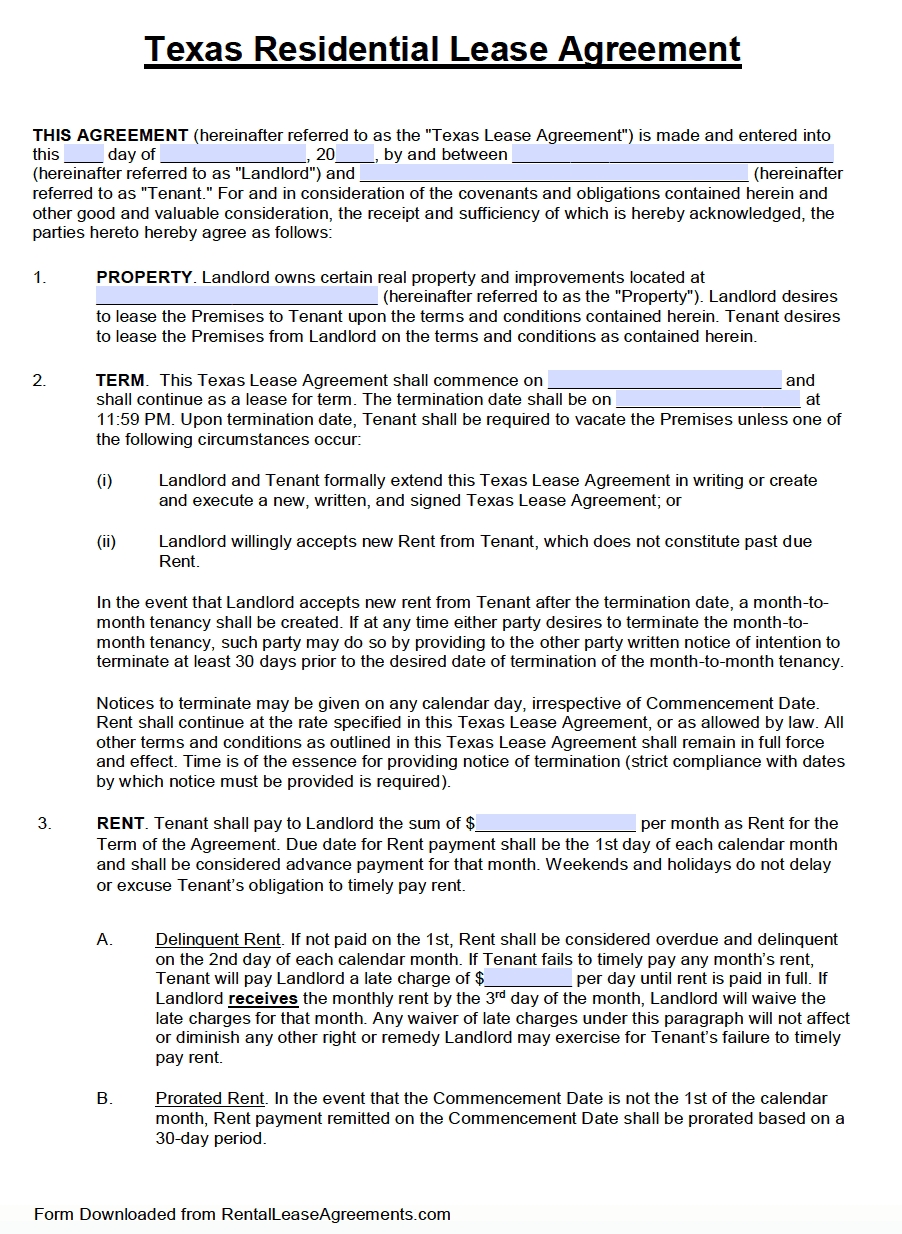 Free Texas Standard Residential Lease Agreement Template Pdf Word