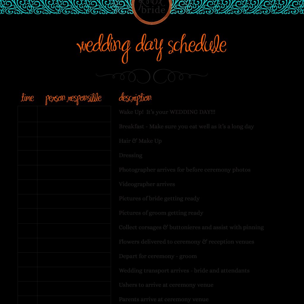 Free Wedding Day Schedule Templates At Allbusinesstemplates