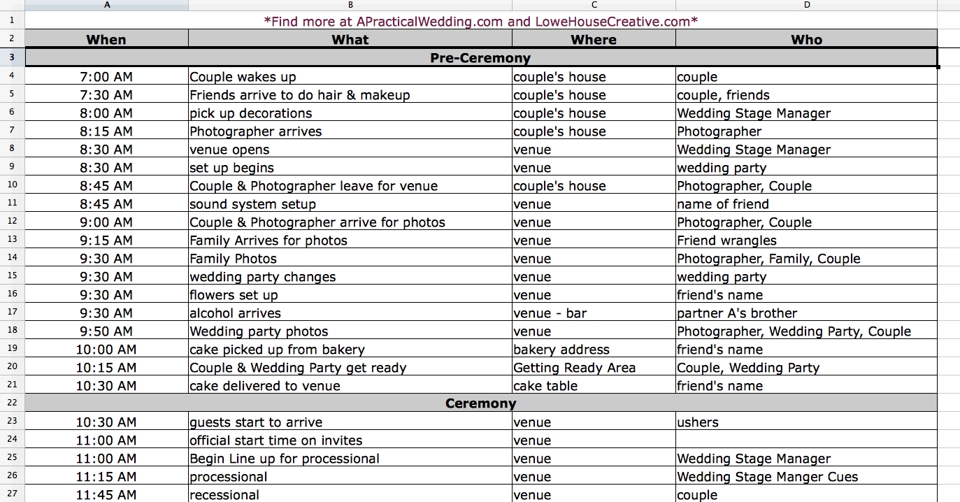 Free Wedding Planning And Timeline Spreadsheets Wedding Timeline