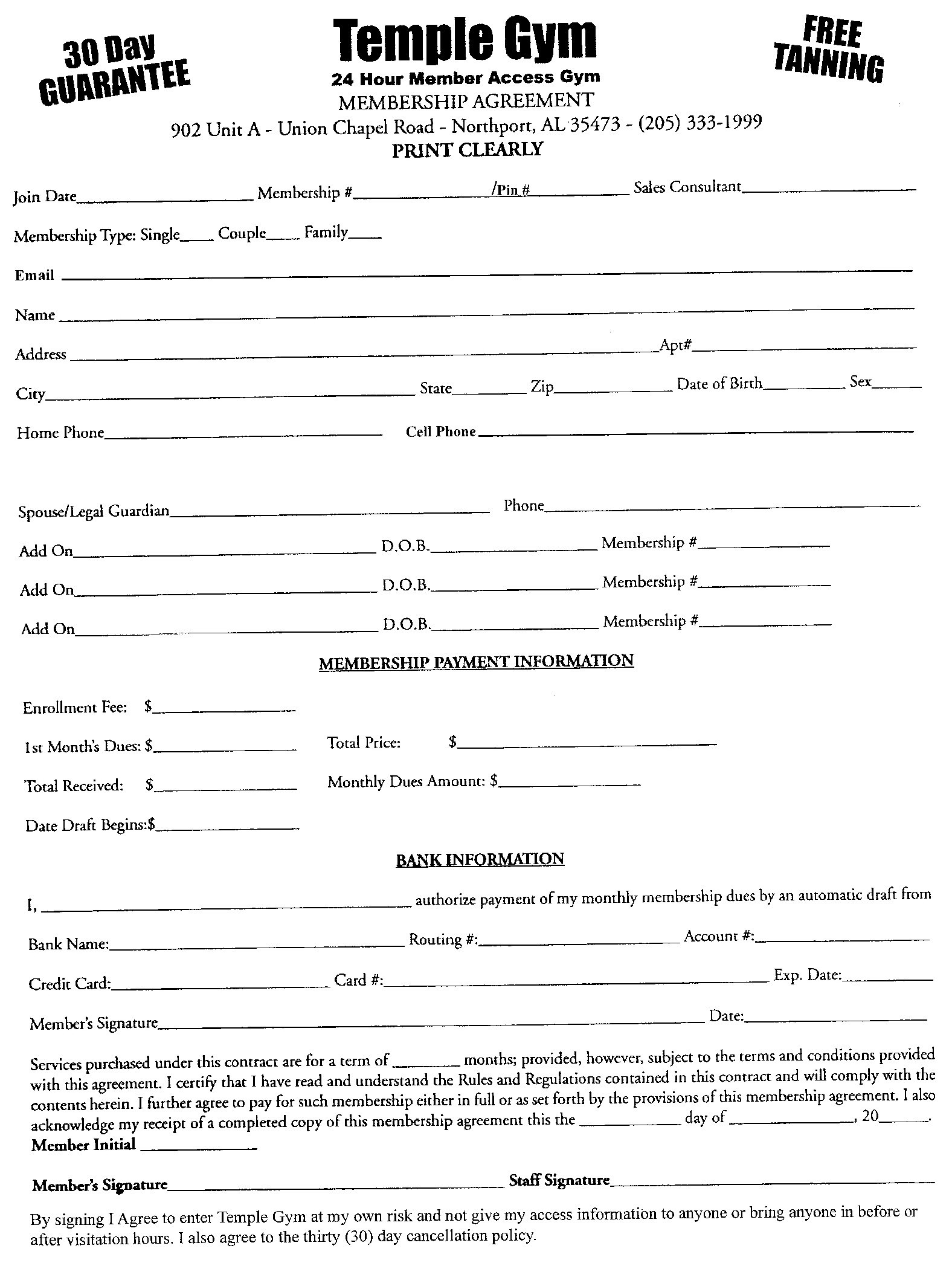 Gym Membership Form Canasbergdorfbibco 