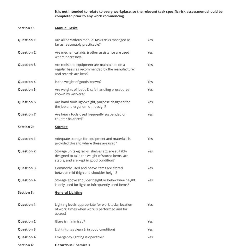 Hazard Identification Checklist Template Free To Use And Editable