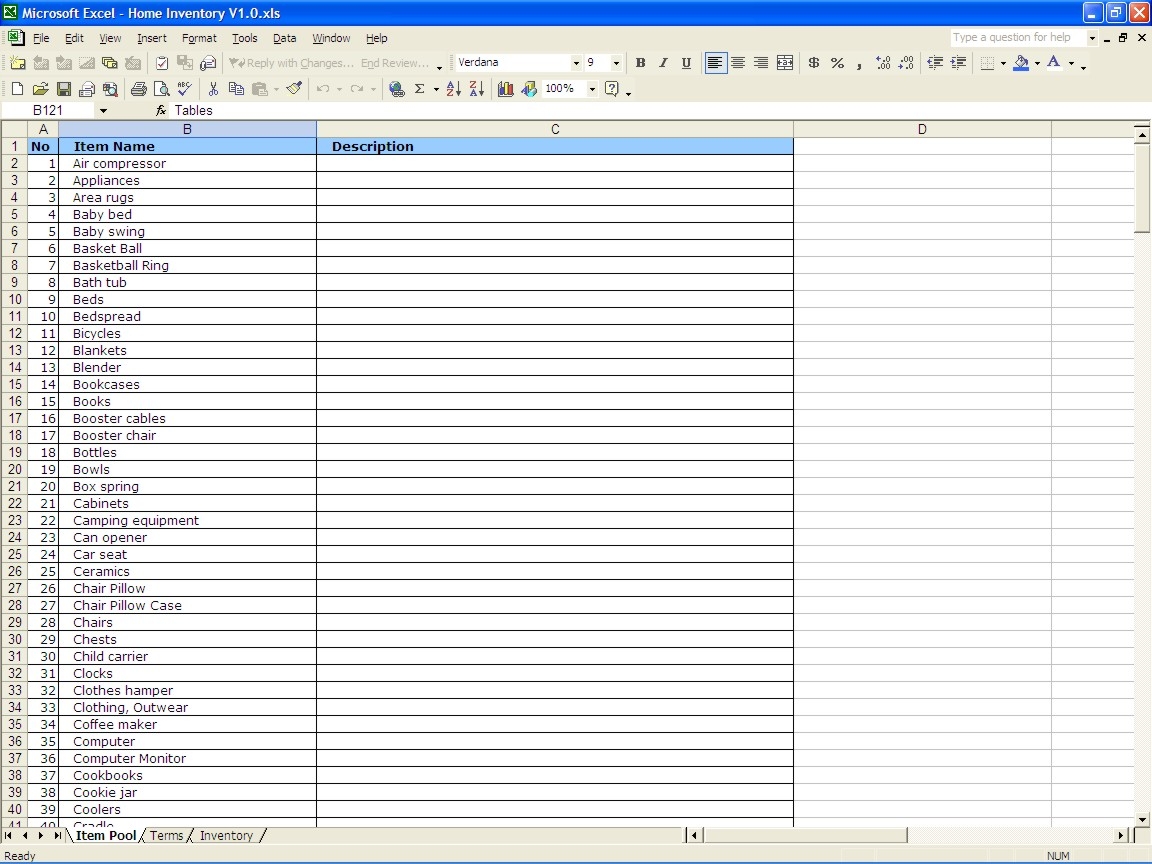 Home Inventory Excel Templates 