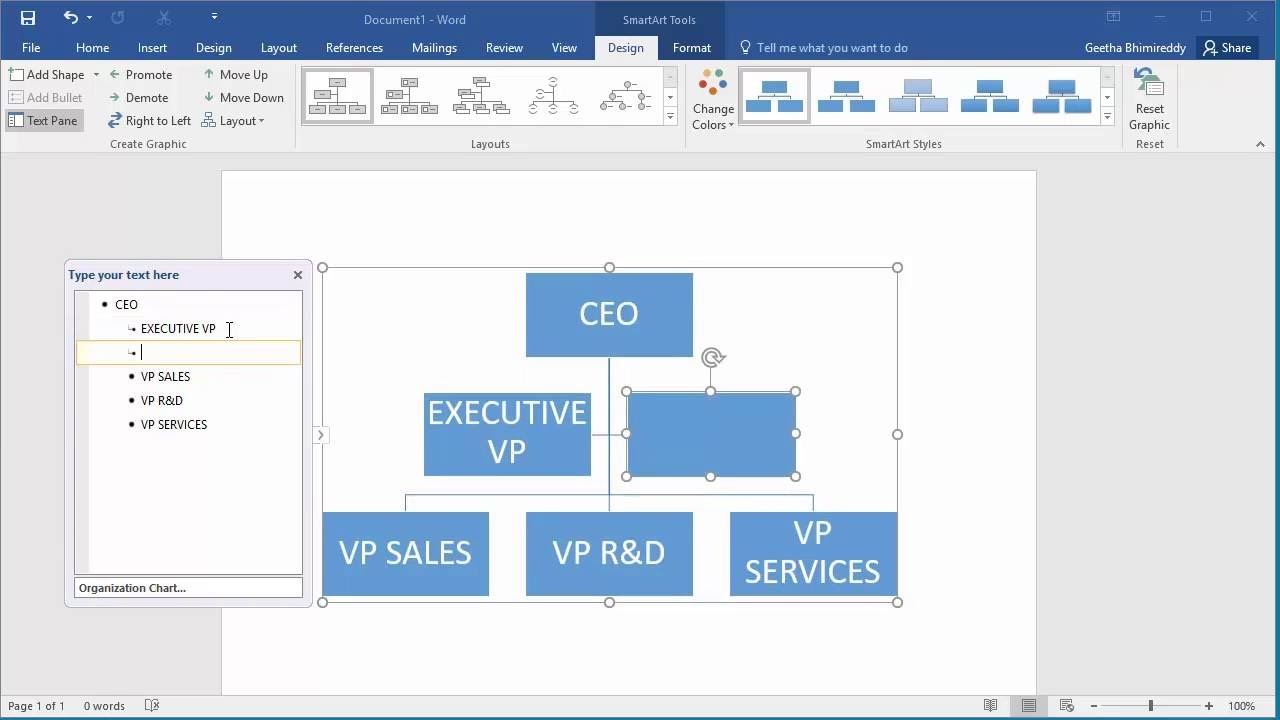 How To Create An Organization Chart In Word 2016 Youtube 