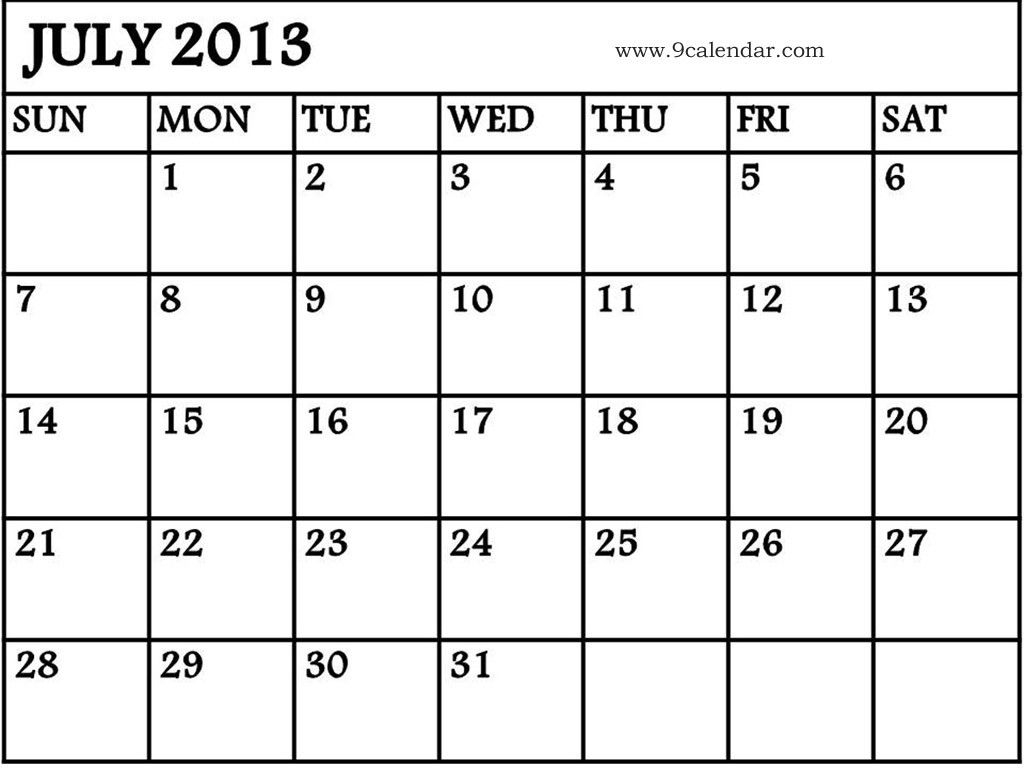 July 2013 Calendar Template With Holidays Printable Calendars