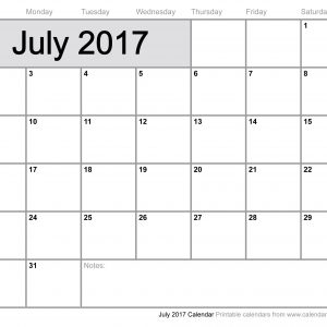 July 2017 Calendar July 2017 Calendar August Calendar 2015