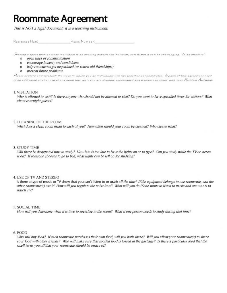 Legal Agreement Template Free Roommate 45 Professional Sample Pdf