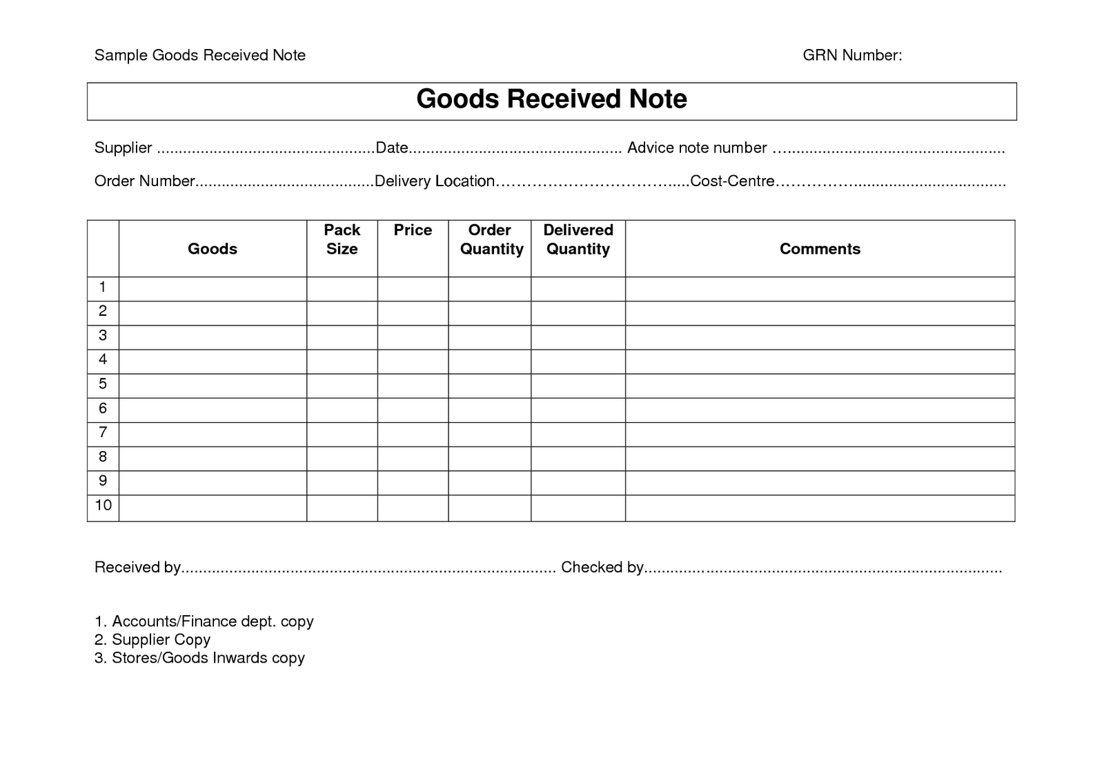 Material Receipt Form Template Wosing Template Design 