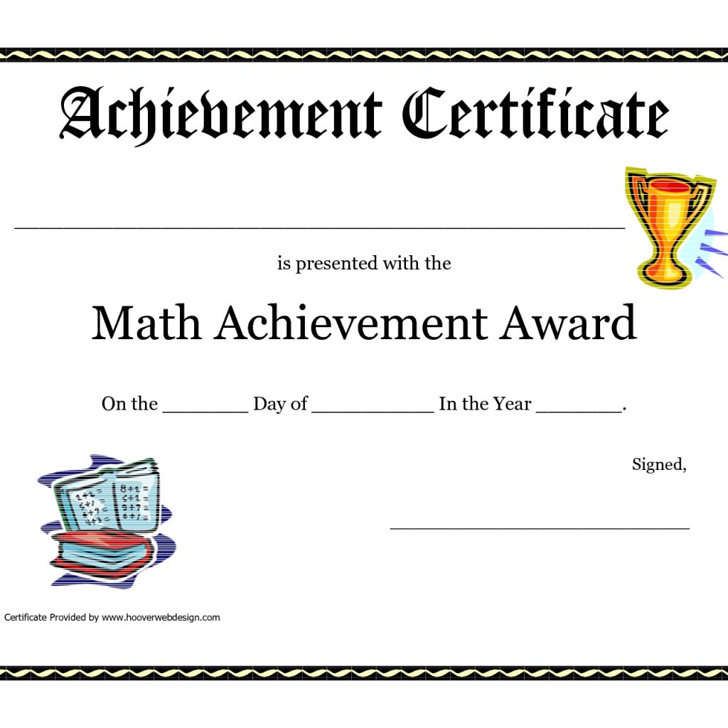 Math Achievement Award Printable Certificate Pdf Math Activites