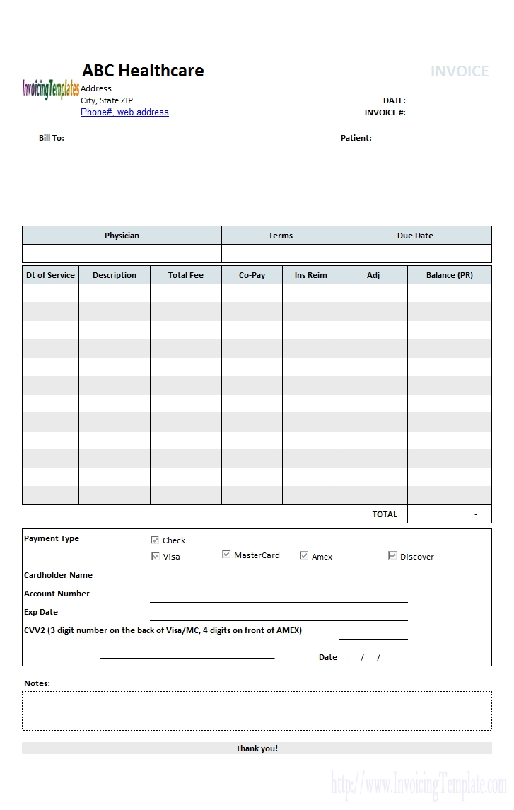 Medical Invoice Template 1