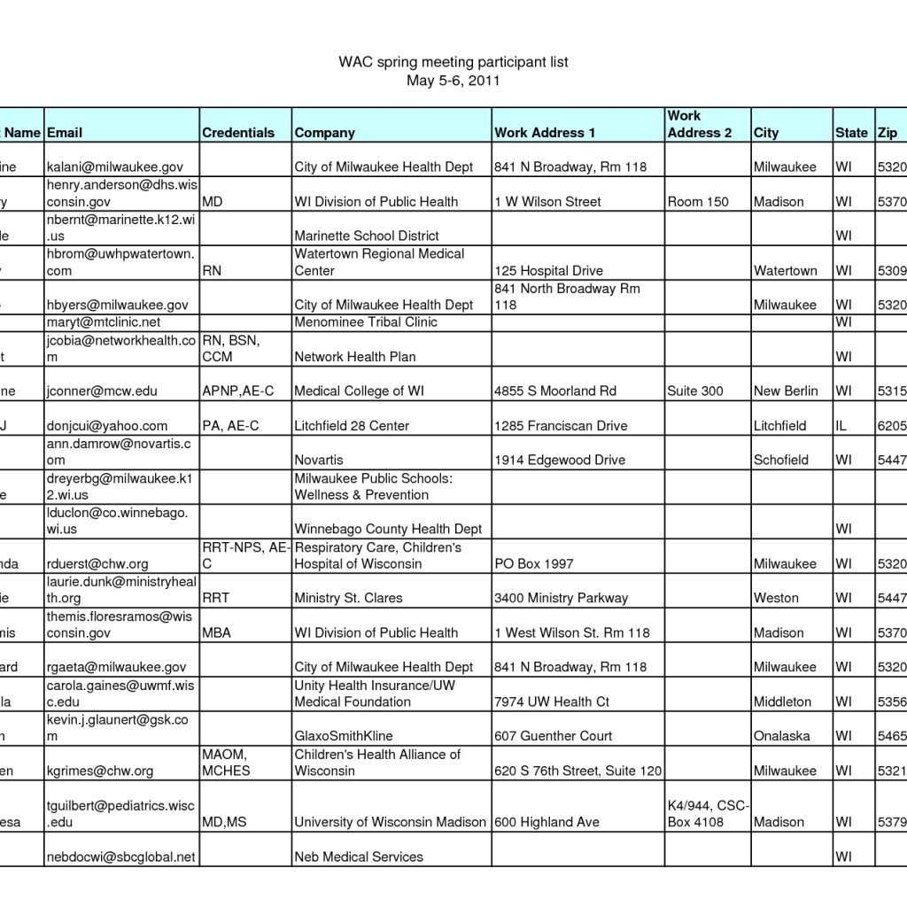 Meeting Attendees List Template Canasbergdorfbibco