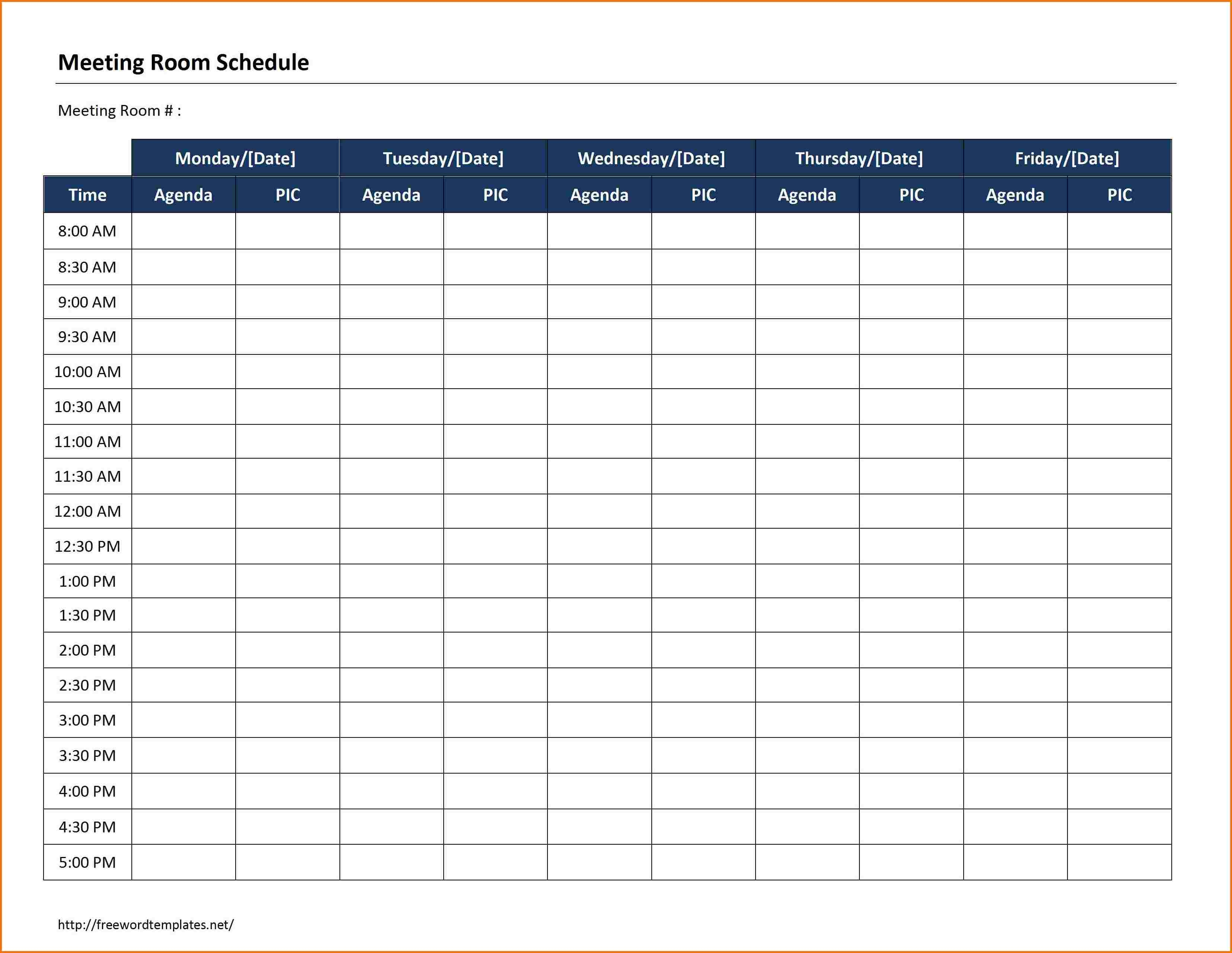 Meeting Schedule Format Excel Template Daily Agenda Sample Calendar