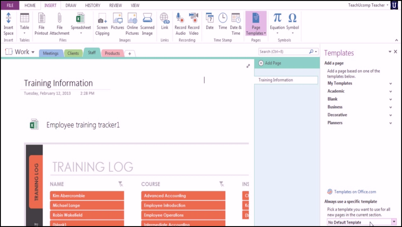 Microsoft Onenote 2013 Training Using Templates