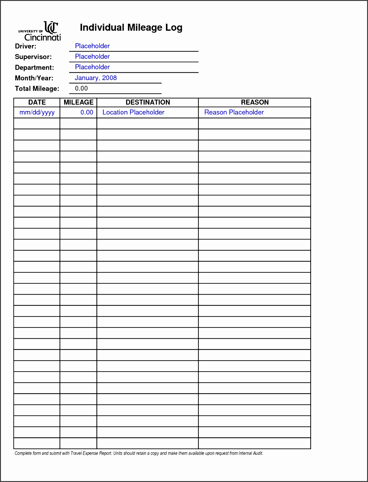 Mileage Expense Report Template Of 8 Printable Vehicle Mileage Log 