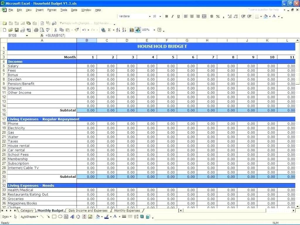 Monthly Budget Spreadsheet Expenses Template Excel Small Business 