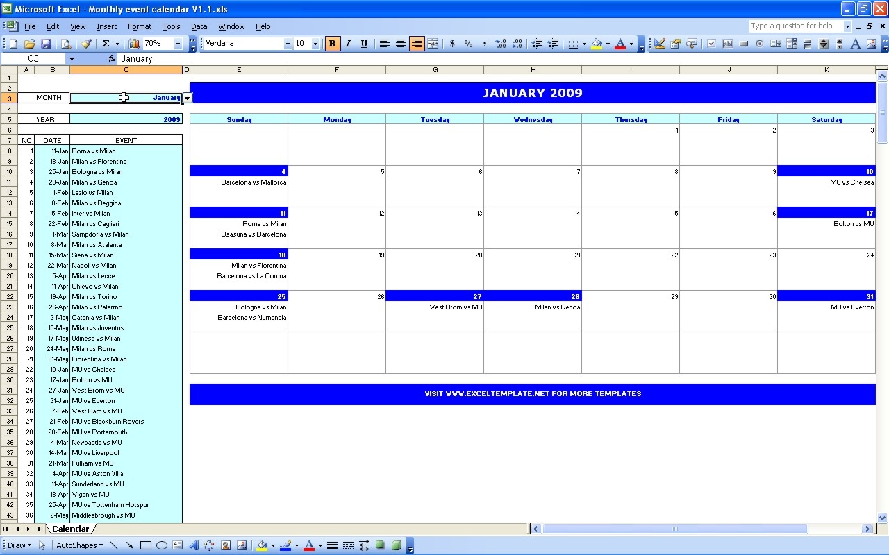 Monthly Event Calendar Excel Templates 