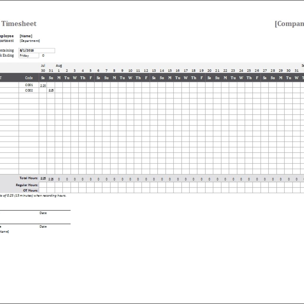 Monthly Timesheet Template For Excel