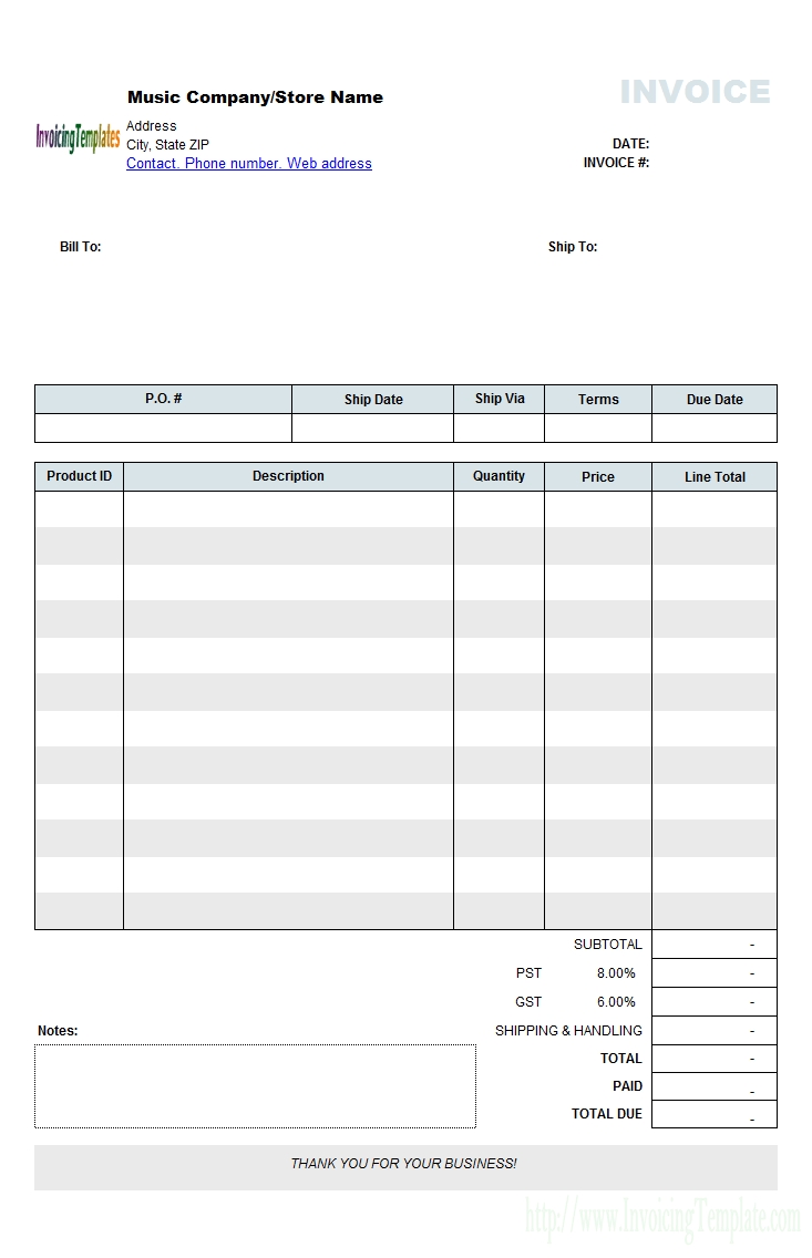 Music Store Invoicing Form Retail 11 Invoice Template Word