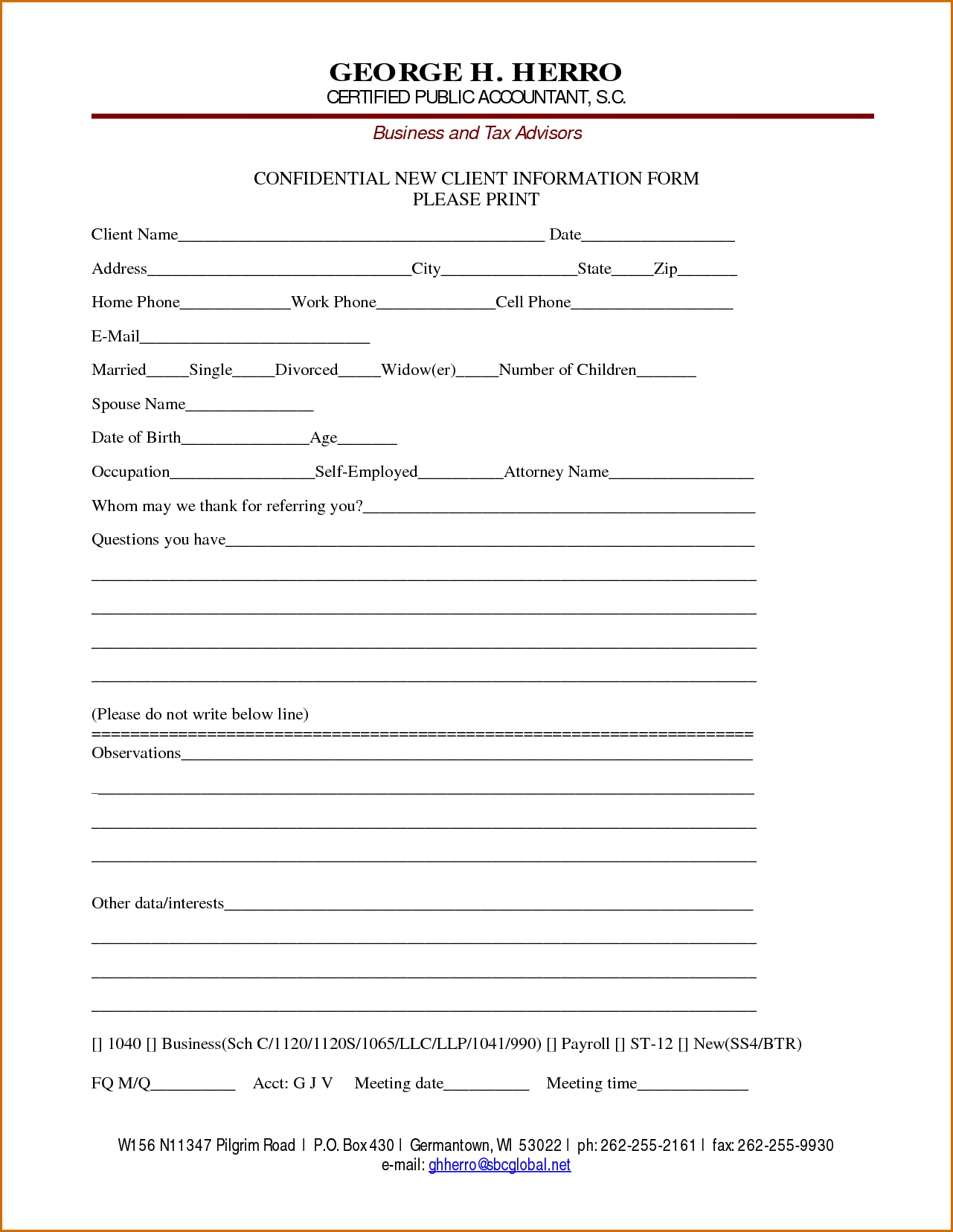 New Client Form Template Canasbergdorfbibco