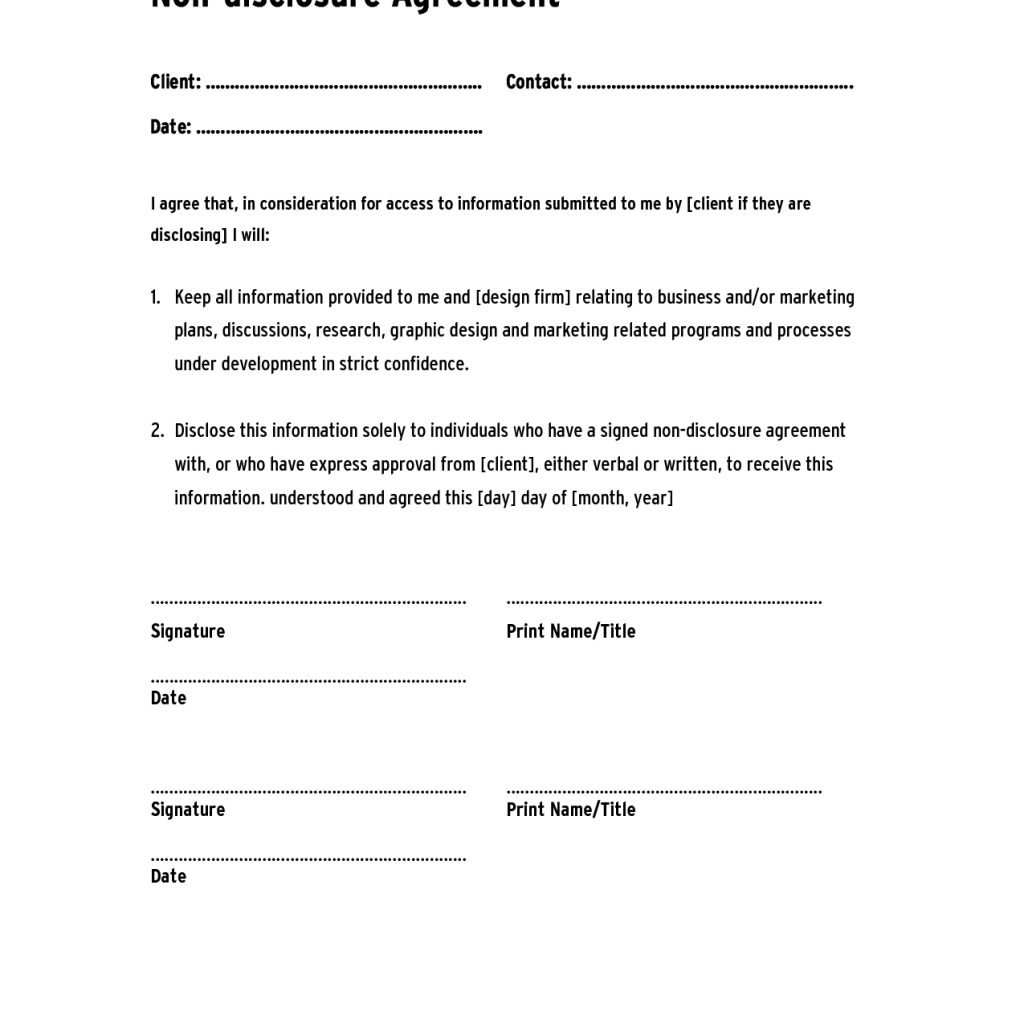 Non Disclosure Agreement Template Confidentiality Agreement