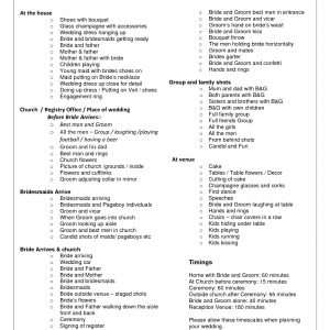 Outline For Formal Wedding Itinerary Wedding Photo Schedule