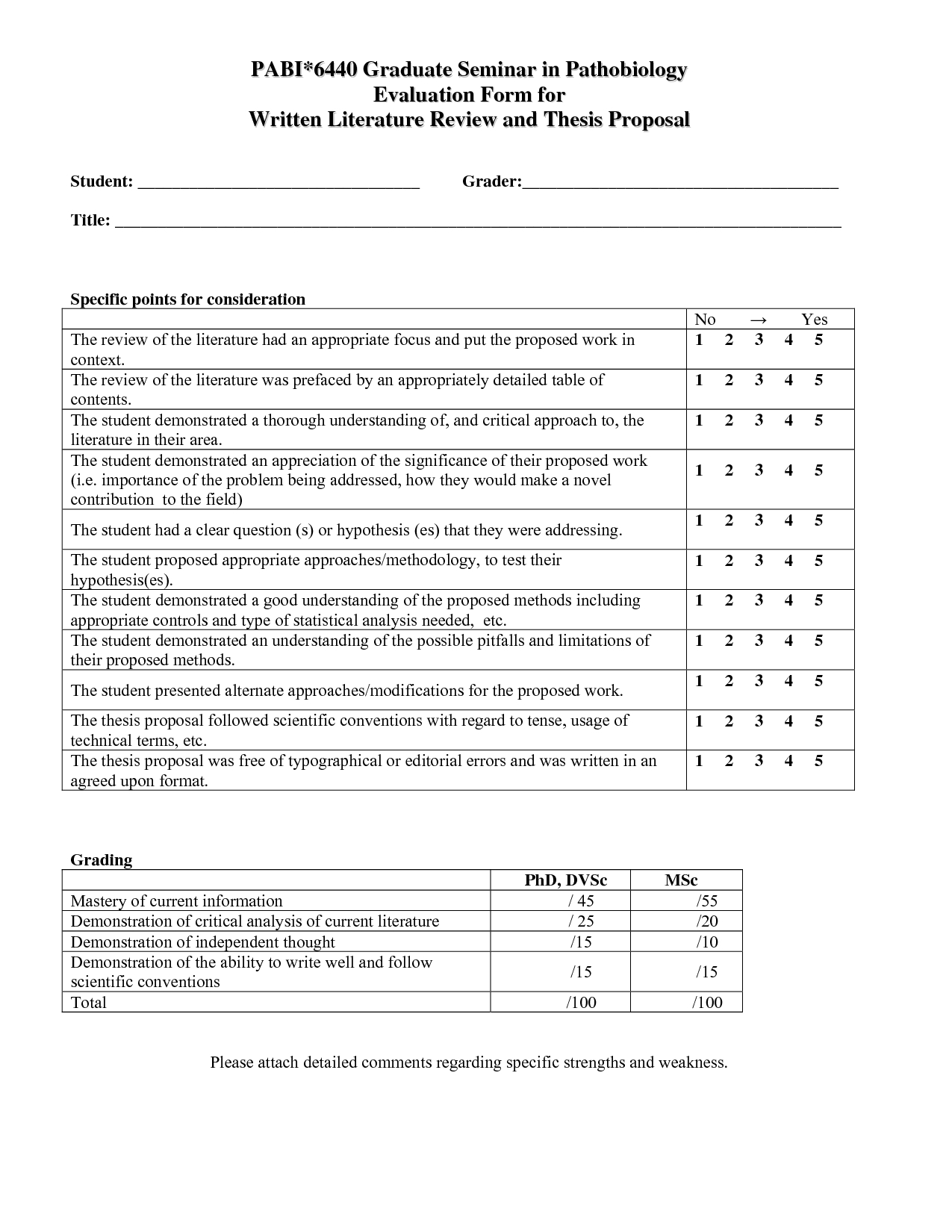 Pabi6440 Graduate Seminar In Pathobiology Evaluation Form For 