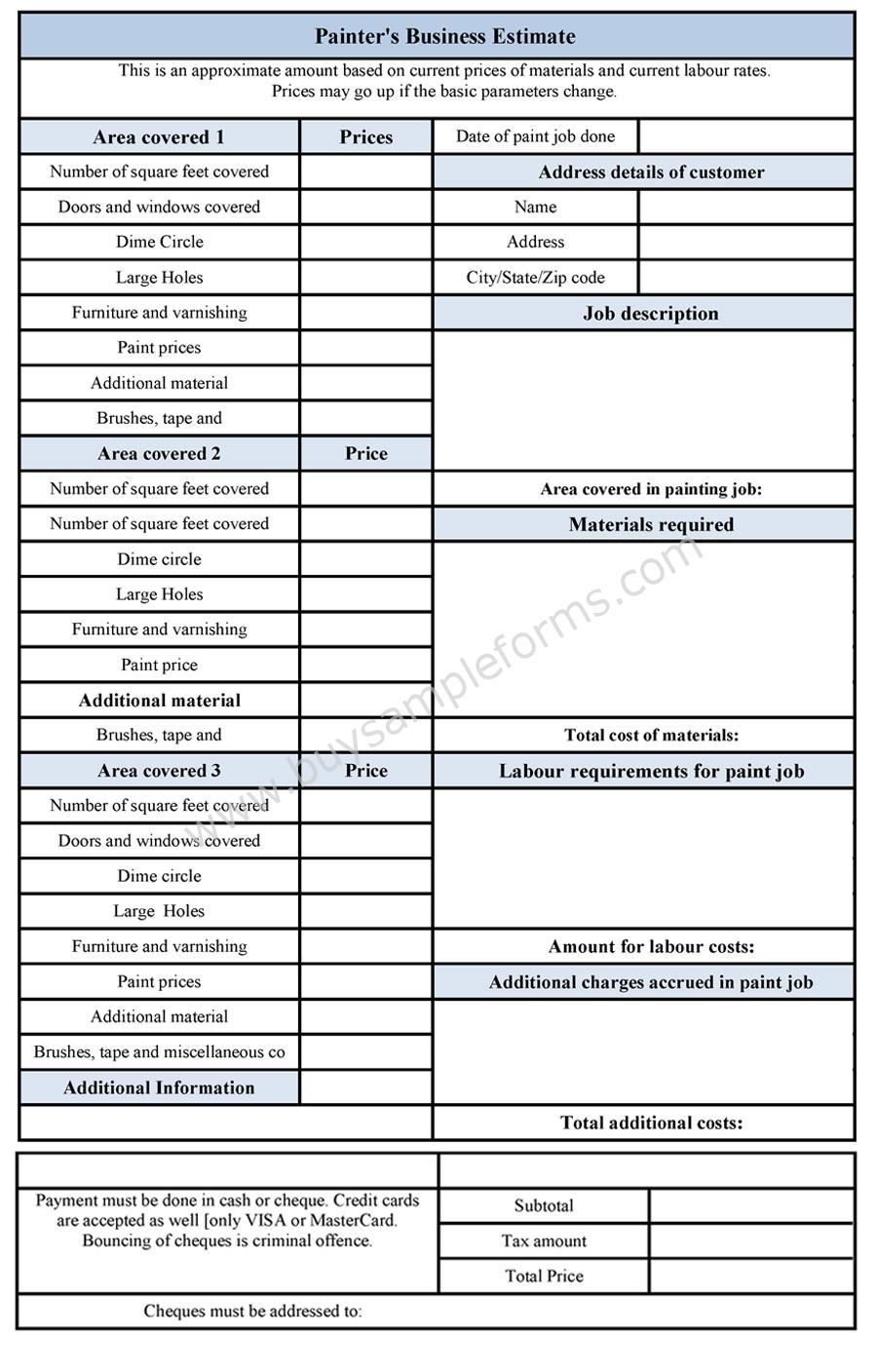 Painting Estimate Format Ajancicerosco 