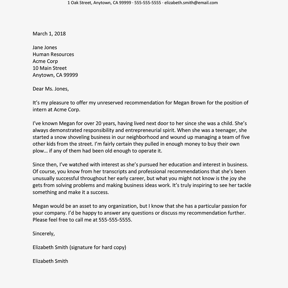 Personal Recommendation Letter Examples 