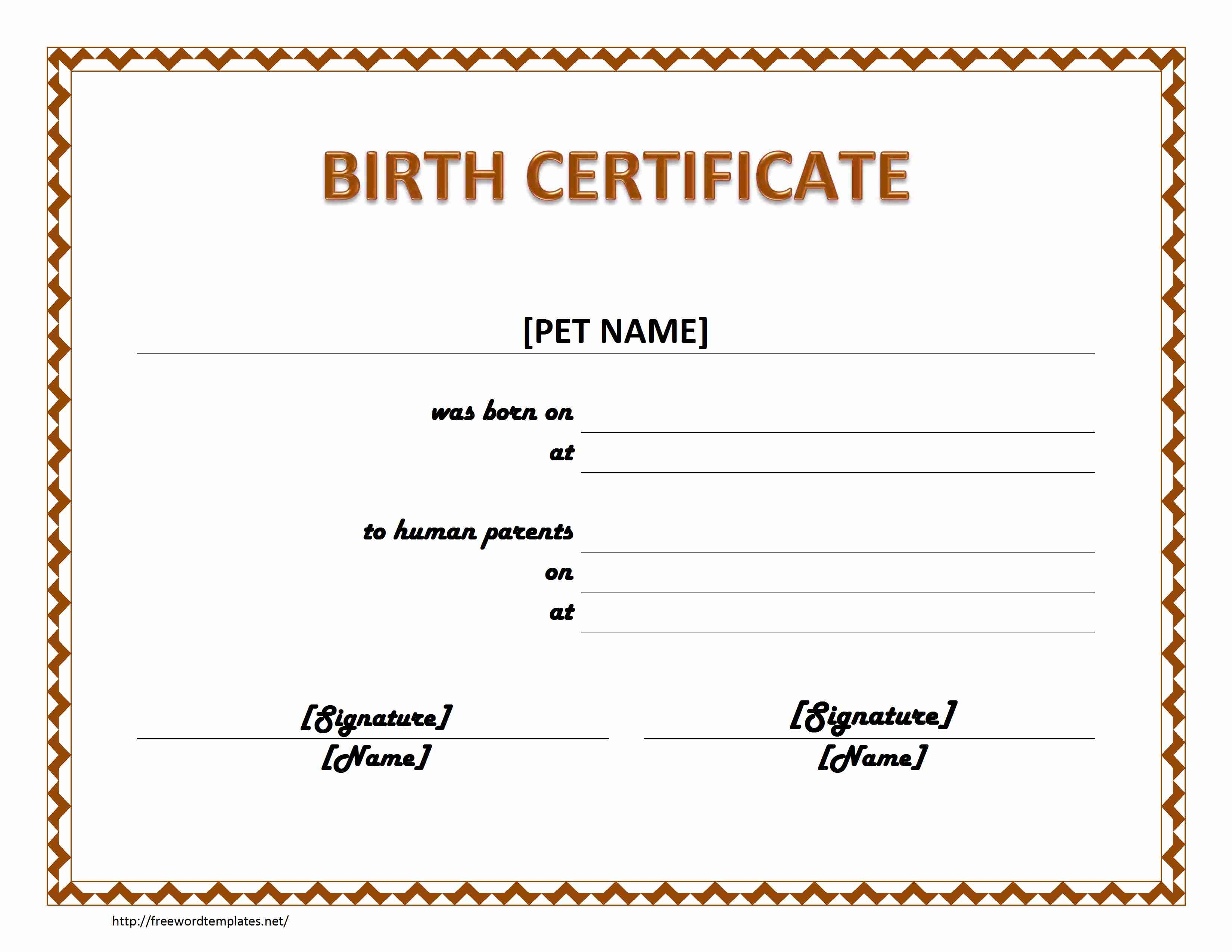 Pet Birth Certificate