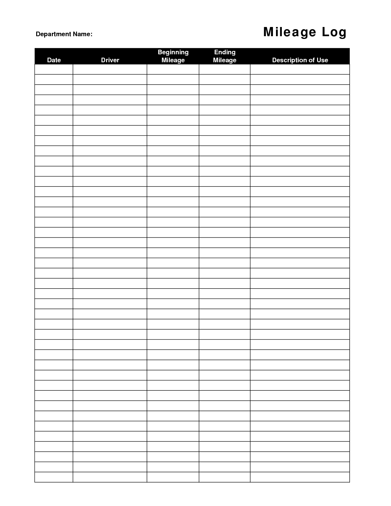 Printable Mileage Log Sheet Template Office Templates Printable 