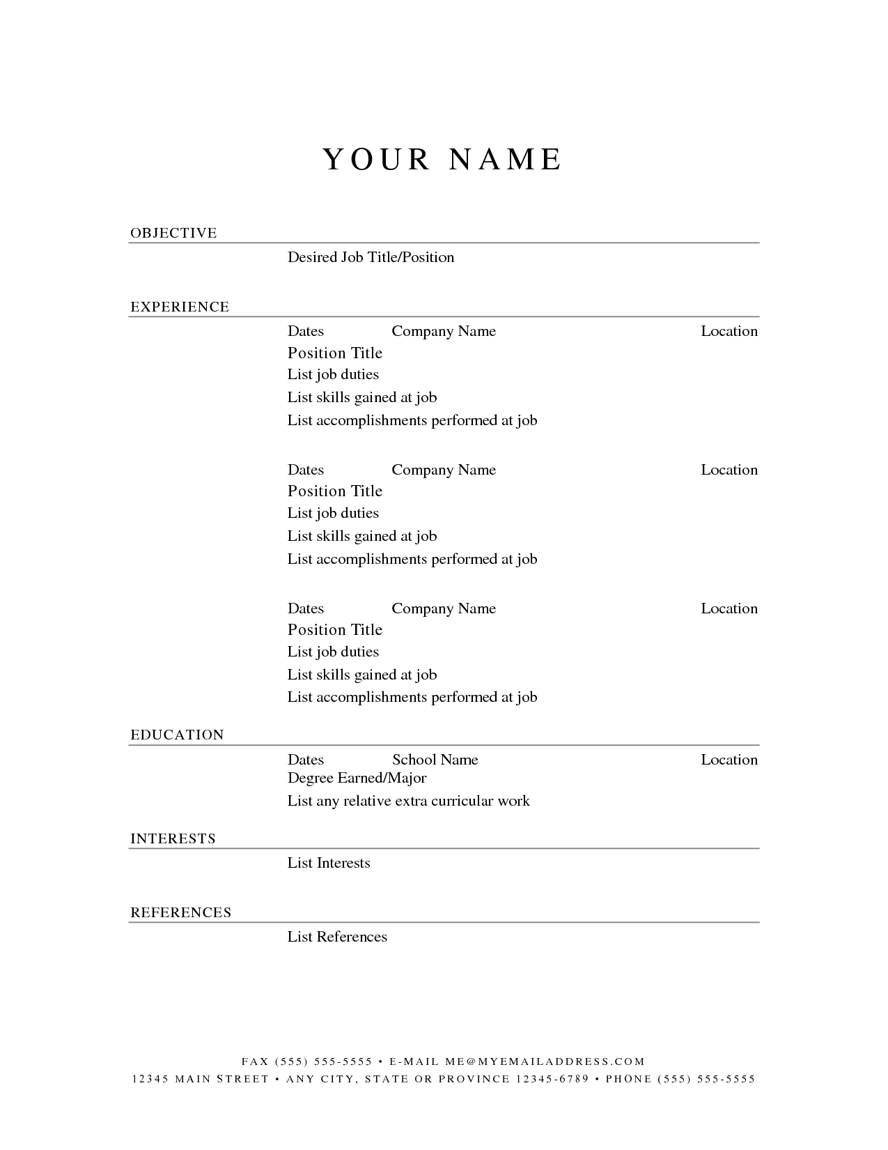 Printable Resume Templates Free Printable Resume Template 