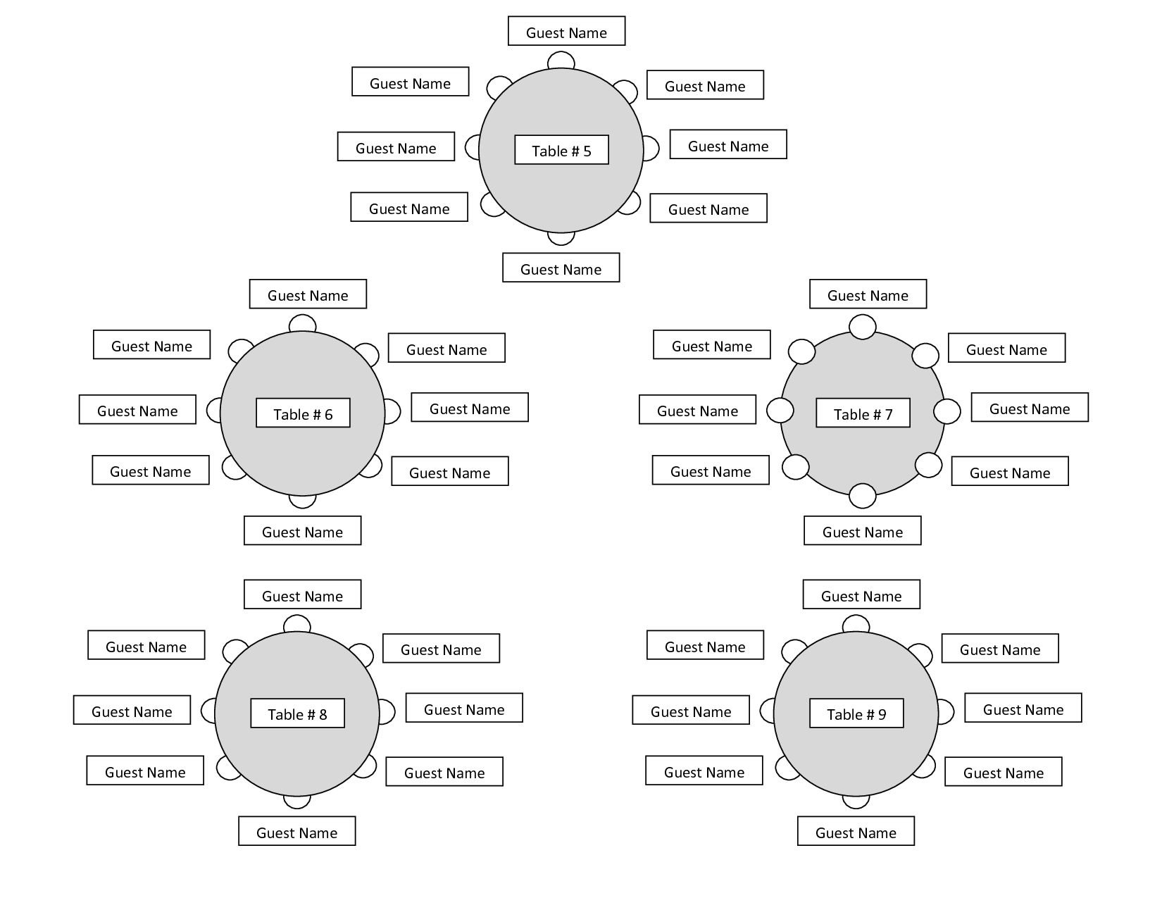 Printable Wedding Seating Templates Table Seating Chart Round 