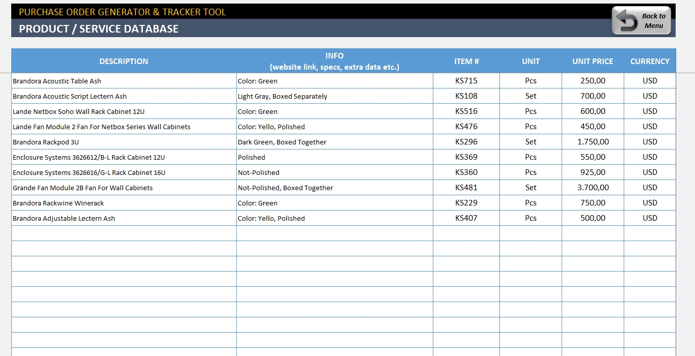 Purchase Order Template Excel Po Generator Tracker Tool