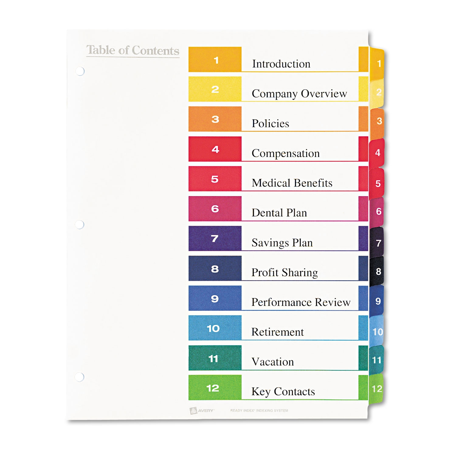 Ready Index Customizable Table Of Contents Avery Ave11196 At Tabs 