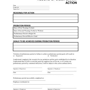 Record Disciplinary Action Free Office Form Template Employee