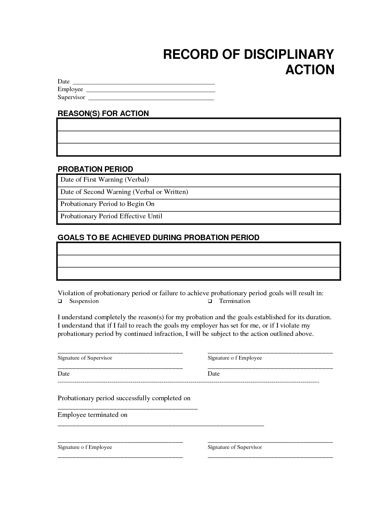 Record Disciplinary Action Free Office Form Template Employee 