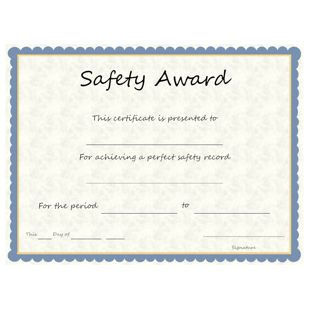 Safety Award Certificate Canasbergdorfbibco