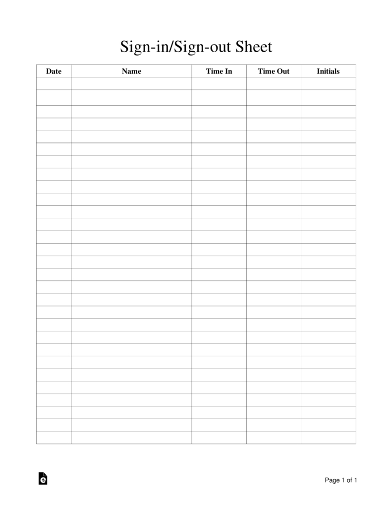 Sign Insign Out Sheet Template Eforms Free Fillable Forms 