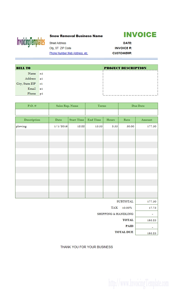 Snow Removal Billing Format 