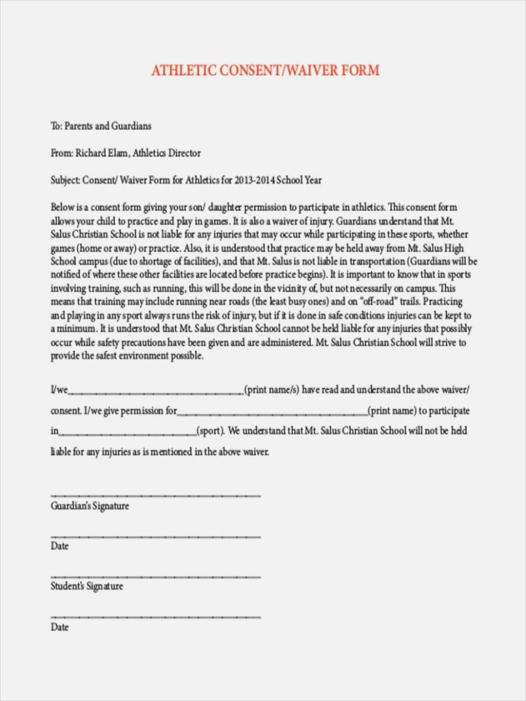 Sports Waiver Form Samples Free Sample Example Format Download 