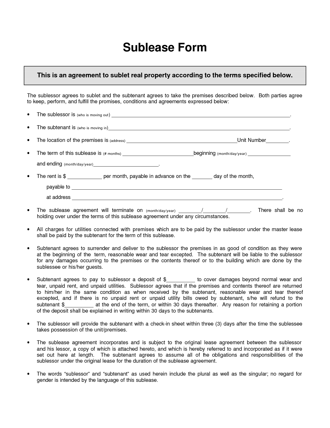 Sublease Agreement Template Invitation Templates Sublet