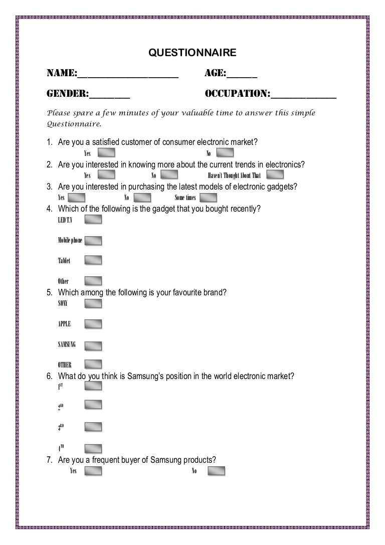 Survey Questionnaire Templates Funf Pandroid Co Marketesearch Sample